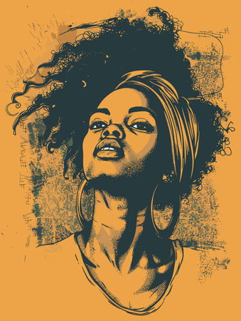 Portrait of beautiful African American woman. Grunge background. Vector illustration.のイラスト素材