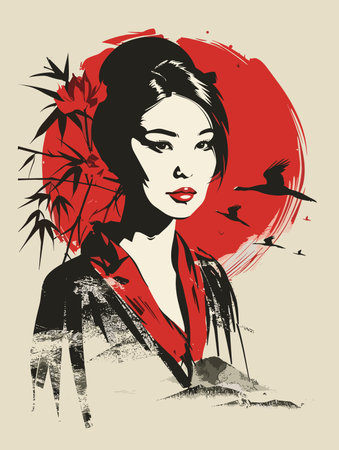 Beautiful woman in Japanese kimono. Vector illustration.のイラスト素材