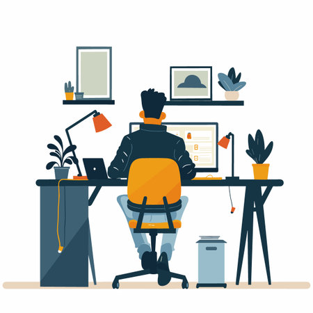 Freelancer working at home. Vector illustration in flat style.のイラスト素材