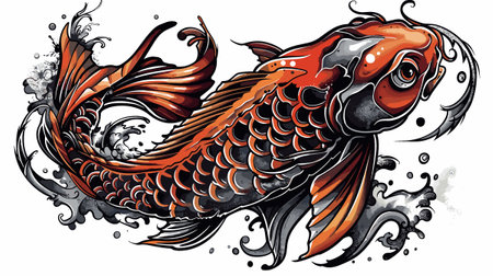 Koi fish tattoo. Vector illustration of a koi fish tattoo.のイラスト素材
