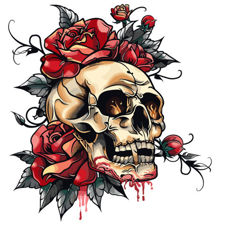 Skull and roses. Vector illustration of a skull with roses.のイラスト素材
