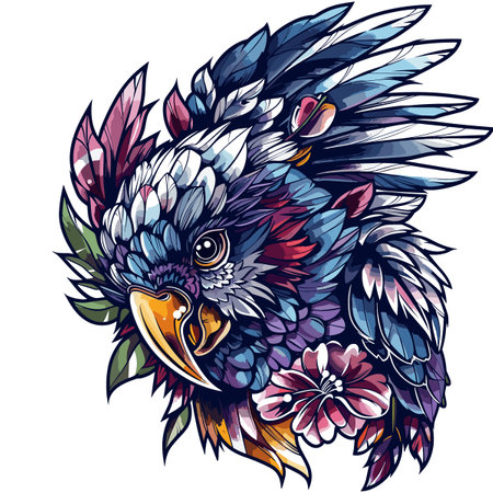 Eagle head with flowers. Tattoo design. Vector illustration.のイラスト素材
