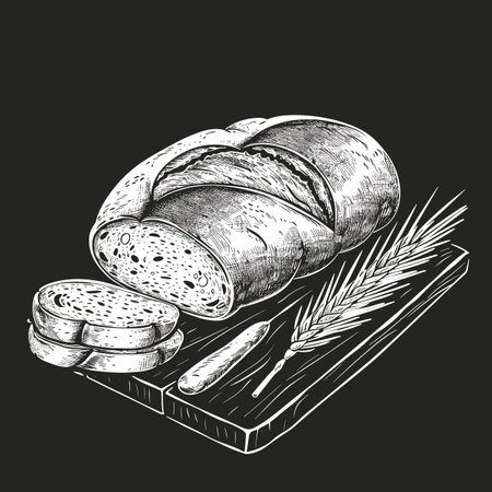 Hand Drawn bread illustration on a blackboard beautiful vector illustration sketchy style chalkboard background.のイラスト素材