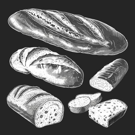 Hand Drawn bread illustration on a blackboard beautiful vector illustration sketchy style chalkboard background.のイラスト素材