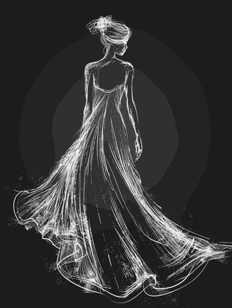Sketch of a beautiful woman in a long evening dress.のイラスト素材
