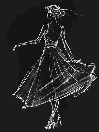 Sketch of a beautiful girl in a dress. Vector illustrationのイラスト素材