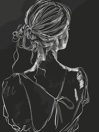 Sketch of a beautiful girl on a black background. Vector illustrationのイラスト素材