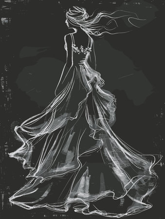 Beautiful woman in a long dress on a dark background. Vector illustrationのイラスト素材