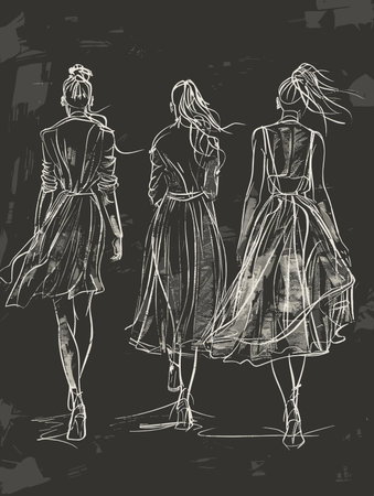 Fashion models in sketch-style. Hand drawn fashion models.のイラスト素材
