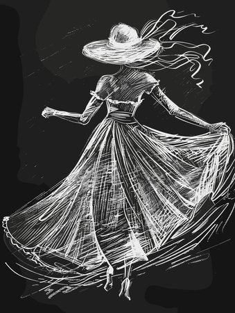 Sketch of a girl in a hat and a long dressのイラスト素材