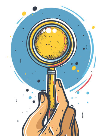 Hand holding a magnifying glass. Vector illustration in sketch style.のイラスト素材