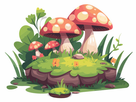 Mushrooms in the garden. Vector illustration in cartoon style.のイラスト素材