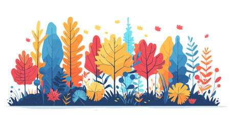 Autumn forest landscape with colorful leaves. Vector illustration in flat styleのイラスト素材