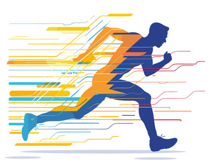 Running man silhouette abstract background, vector illustration. Sport and healthy lifestyle concept.のイラスト素材