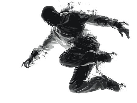 Silhouette of a breakdancer on a white background.のイラスト素材