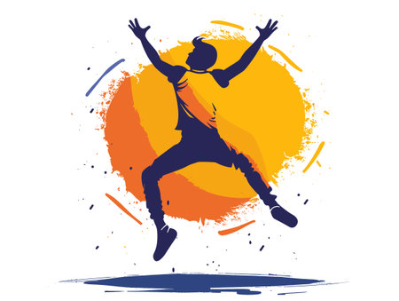 silhouette of young man jumping in the air vector illustration design