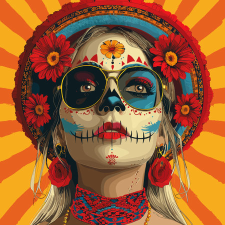 Day of the Dead. Vector illustration. Mexican girl with skull makeup.のイラスト素材
