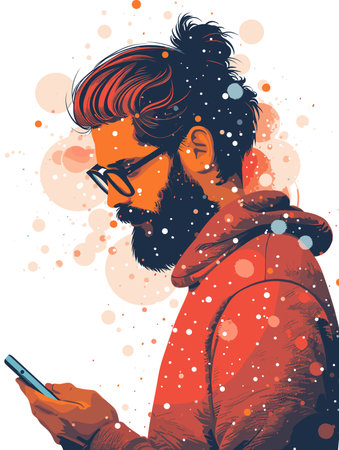 Hipster man with mobile phone. Vector illustration in retro style.のイラスト素材