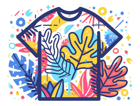 T-shirt with tropical leaves. Vector illustration in flat style.のイラスト素材