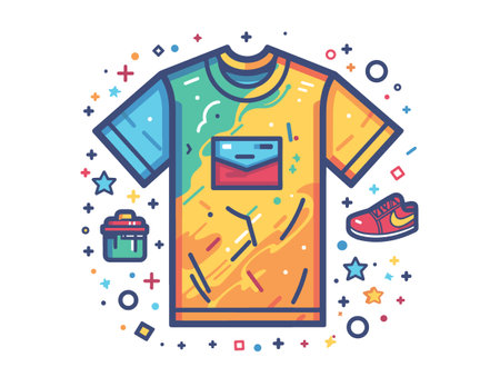 T-shirt, sneakers, towel and houseplants. Vector illustrationのイラスト素材