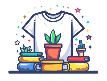 T-shirt with star and gamepad. Vector linear illustration.のイラスト素材