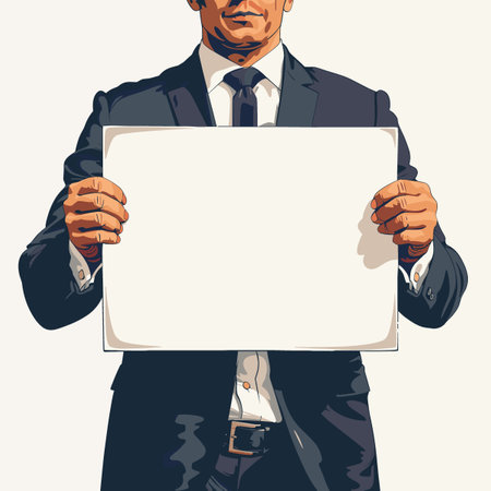 Businessman holding a blank sheet of paper in his hands. Vector illustration.のイラスト素材