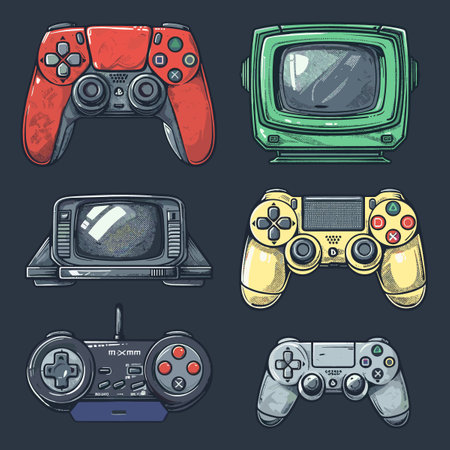 Retro video game console and video game controller set. Vector illustrationのイラスト素材