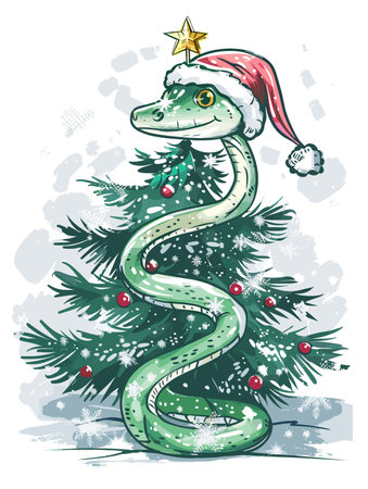 Christmas tree with snake. Vector illustration of a Christmas tree with snake.のイラスト素材