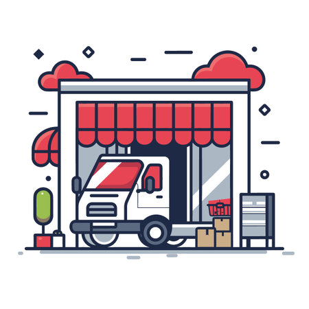 Flat line design modern vector illustration concept of fast food delivery.のイラスト素材