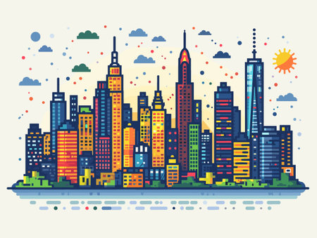 Modern City Skyline, Skyscrapers and Buildings, Vector Illustrationのイラスト素材