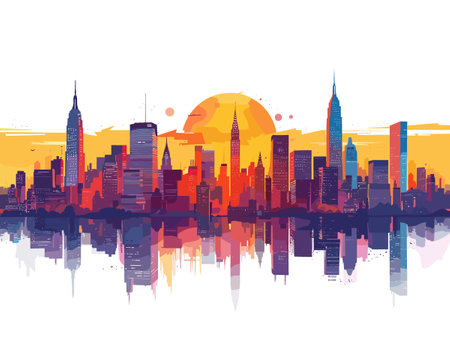 buildings cityscape with sun in the sky vector illustration design.のイラスト素材