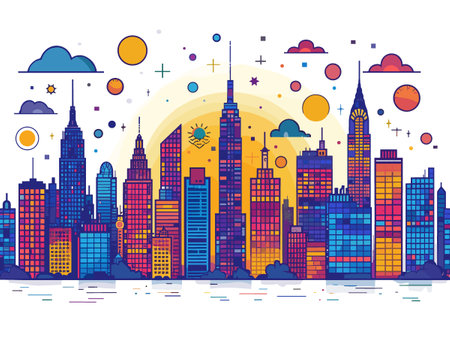 City skyline with skyscrapers. Vector illustration in flat style.のイラスト素材