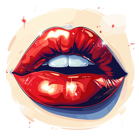 Illustration of sexy female lips with red lipstick. Vector illustration.のイラスト素材