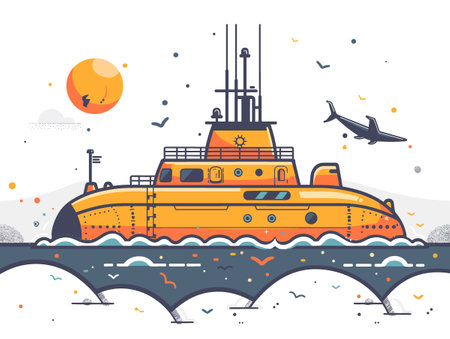 Modern flat design vector illustration concept of sea vessel on the background of the sea.のイラスト素材