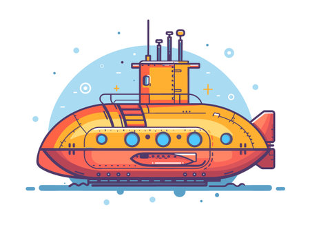 Submarine in flat style on a white background. Vector illustration.のイラスト素材