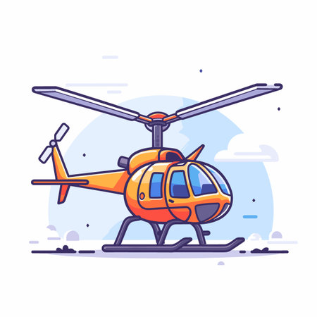 Helicopter Flat line style vector illustration on white background.のイラスト素材