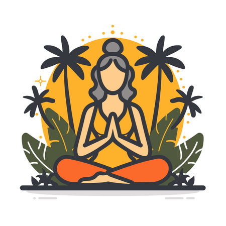 Yoga flat line icon. Vector illustration of a woman meditating in lotus position.のイラスト素材