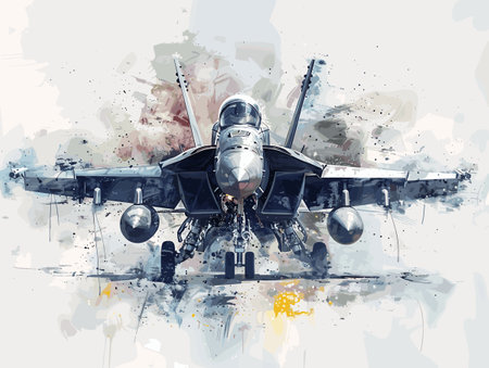 Fighter jet fighter on a grunge background. Airplane illustrationのイラスト素材