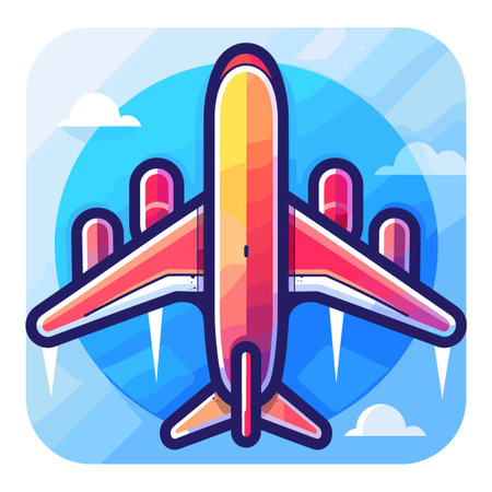 Airplane icon in flat style on blue background. Vector illustration.のイラスト素材