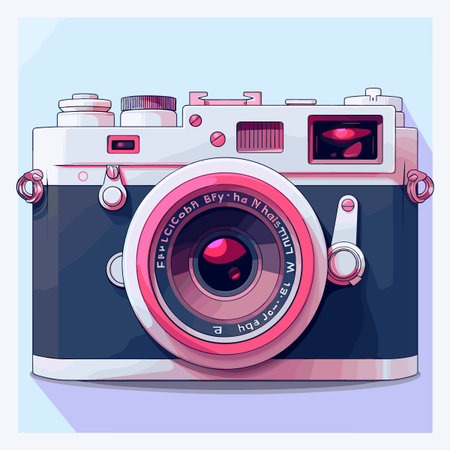 Retro camera with lens and buttons. Vector illustration in cartoon style.