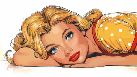 Beautiful young woman lying on the floor and looking at the cameraのイラスト素材