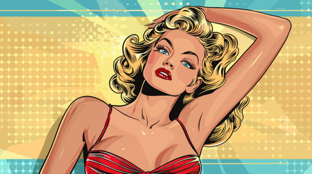 Pop art woman in bikini. Vector illustration in retro comic style.のイラスト素材