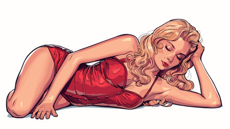 Beautiful sexy blonde girl in red lingerie. Vector illustration.のイラスト素材