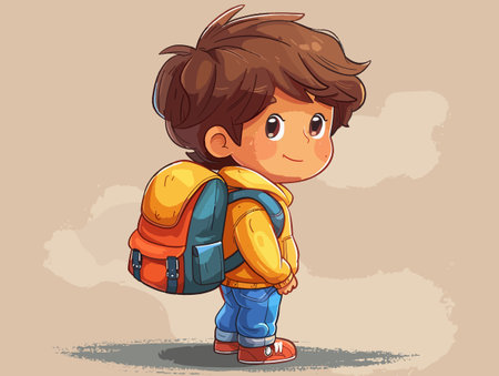Cute boy with backpack. Vector illustration of a cartoon schoolboy.のイラスト素材