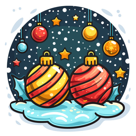 Christmas and New Year greeting card with Christmas balls. Vector illustration.のイラスト素材