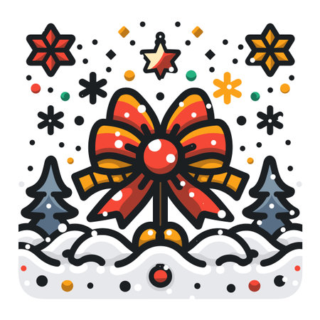 Christmas greeting card with bow and snowflakes. Vector illustration.のイラスト素材