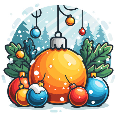 Christmas ball on a snowy background. Vector illustration in cartoon style.のイラスト素材