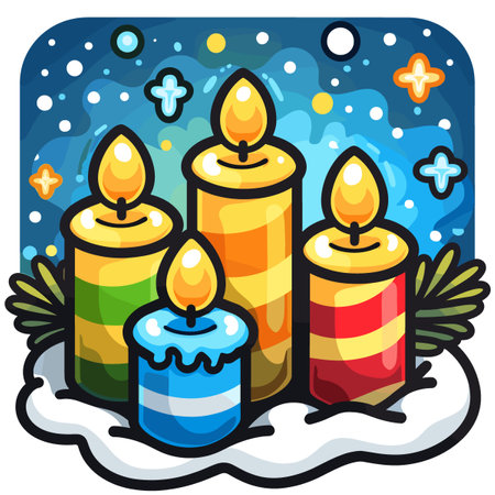 Illustration of Christmas Candles on a Snowy Background - Vectorのイラスト素材