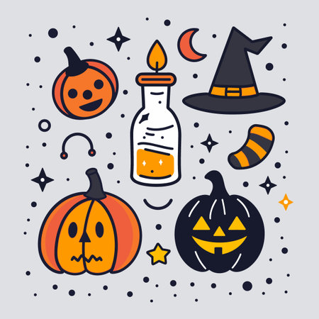 Halloween icons set. Cartoon illustration Halloween icons for webのイラスト素材