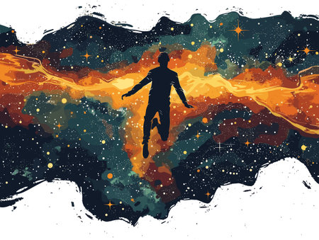 Astronaut on the background of the starry sky. Vector illustration.のイラスト素材